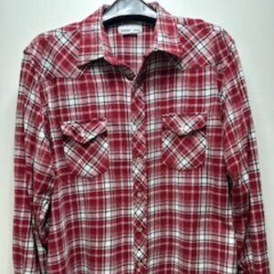 Vintage Red Plaid Wrangler long sleeve pearl snap shirt 2XT Tall 100% cotton